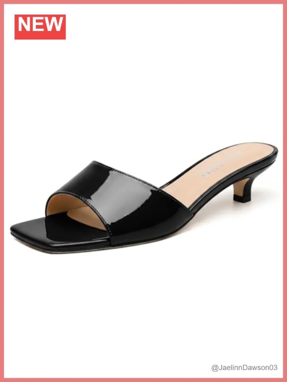 Kitten Heels Slip On Mules Backless Square Toe Sandals Low Heel Patent Leather